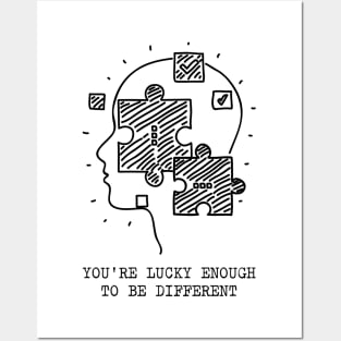 'Lucky Enough To Be Different' Autism Awareness Shirt Posters and Art